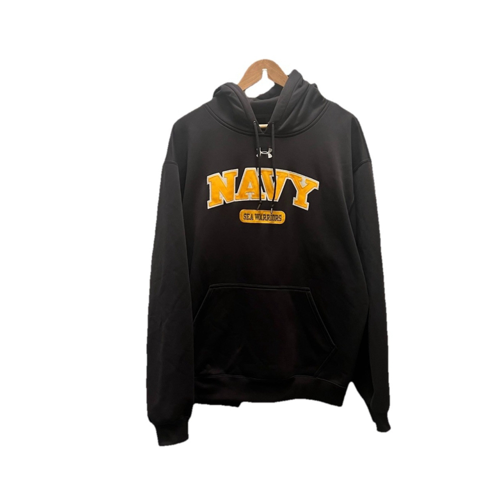 Under Armour Navy Sea Warriors Hoodie Men’s LG Black Gold USN Military Pullover